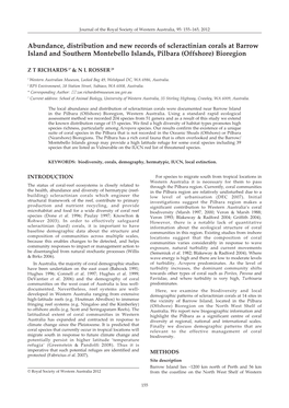 Abundance, Distribution and New Records of Scleractinian Corals at Barrow Island and Southern Montebello Islands, Pilbara (Offshore) Bioregion