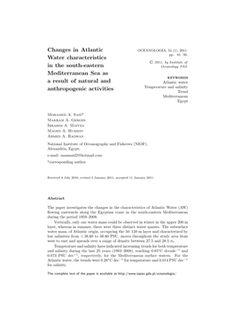 Changes in Atlantic Water Characteristics in the South-Eastern Mediterranean Sea As a Result of Natural and Anthropogenic Activi
