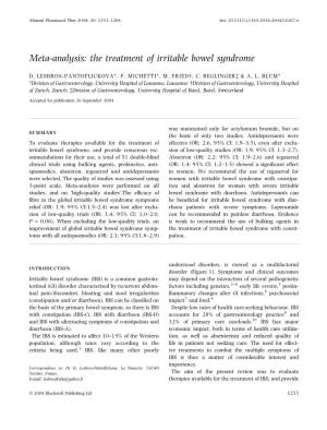 Meta-Analysis: the Treatment of Irritable Bowel Syndrome