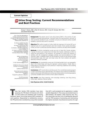 Urine Drug Testing: Current Recommendations and Best Practices