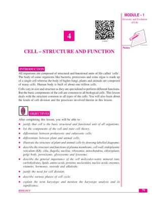 Cell – Structure and Function MODULE - 1 Diversity and Evolution of Life