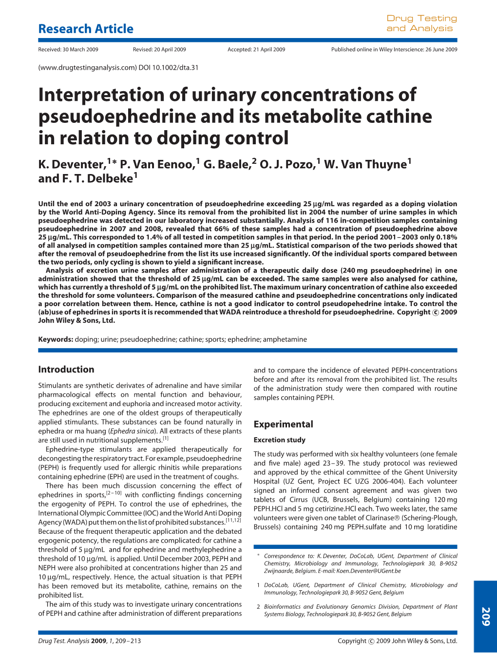 Interpretation of Urinary Concentrations of Pseudoephedrine and Its