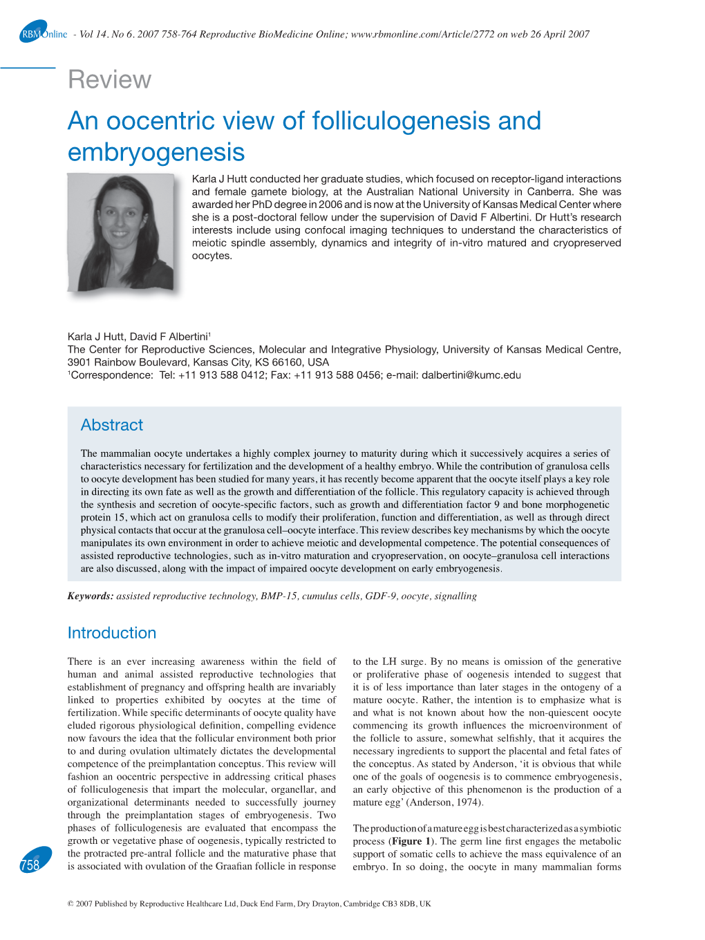 Review an Oocentric View of Folliculogenesis and Embryogenesis