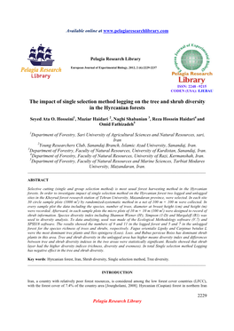 The Impact of Single Selection Method Logging on the Tree and Shrub Diversity in the Hyrcanian Forests