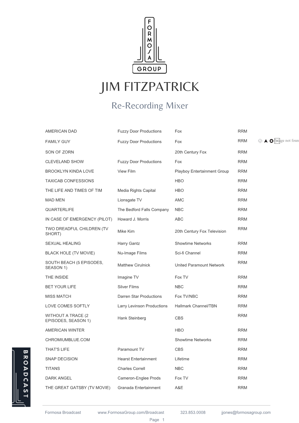 JIM FITZPATRICK Re-Recording Mixer