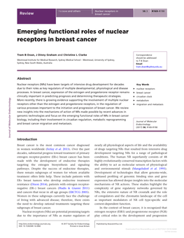 Emerging Functional Roles of Nuclear Receptors in Breast Cancer