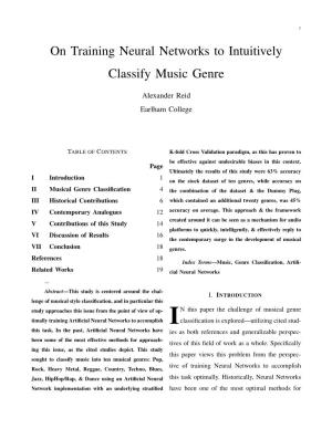 On Training Neural Networks to Intuitively Classify Music Genre