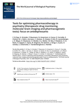 Tools for Optimising Pharmacotherapy in Psychiatry (Therapeutic Drug Monitoring, Molecular Brain Imaging and Pharmacogenetic Tests): Focus on Antidepressants
