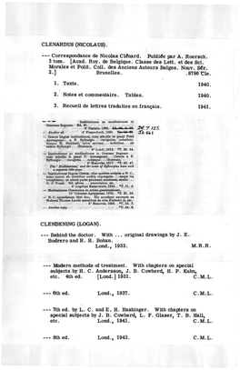 CLENARDUS (NICOLAUS) . --- Correspondance De Nicolas Cl6nard. Publide Par A. Roersch. 3 Tom. [Acad. Roy. De Belgique. Classe