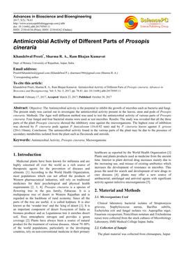 Antimicrobial Activity of Different Parts of Prosopis Cineraria