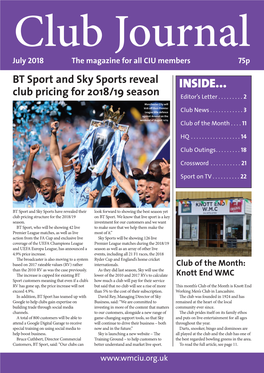 INSIDE... Club Pricing for 2018/19 Season Editor’S Letter