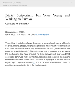 Digital Scriptorium: Ten Years Young, and Working on Survival Consuelo W