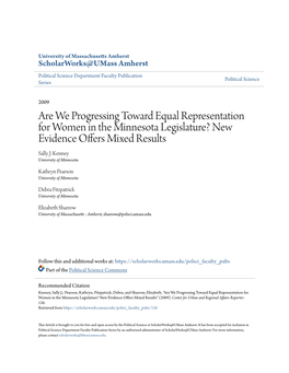 Are We Progressing Toward Equal Representation for Women in the Minnesota Legislature? New Evidence Offers Mixed Results Sally J