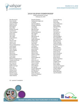 2018 VALSPAR CHAMPIONSHIP Field Commitments To-Date February 22, 2018