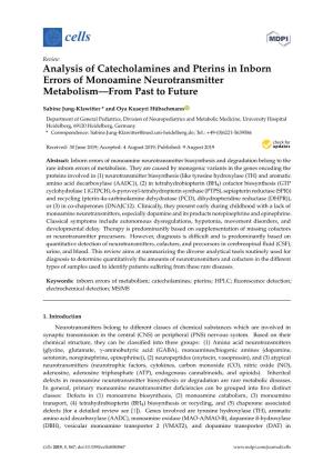 Analysis of Catecholamines and Pterins in Inborn Errors of Monoamine Neurotransmitter Metabolism—From Past to Future