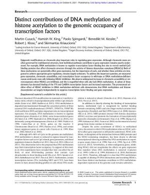 Distinct Contributions of DNA Methylation and Histone Acetylation to the Genomic Occupancy of Transcription Factors