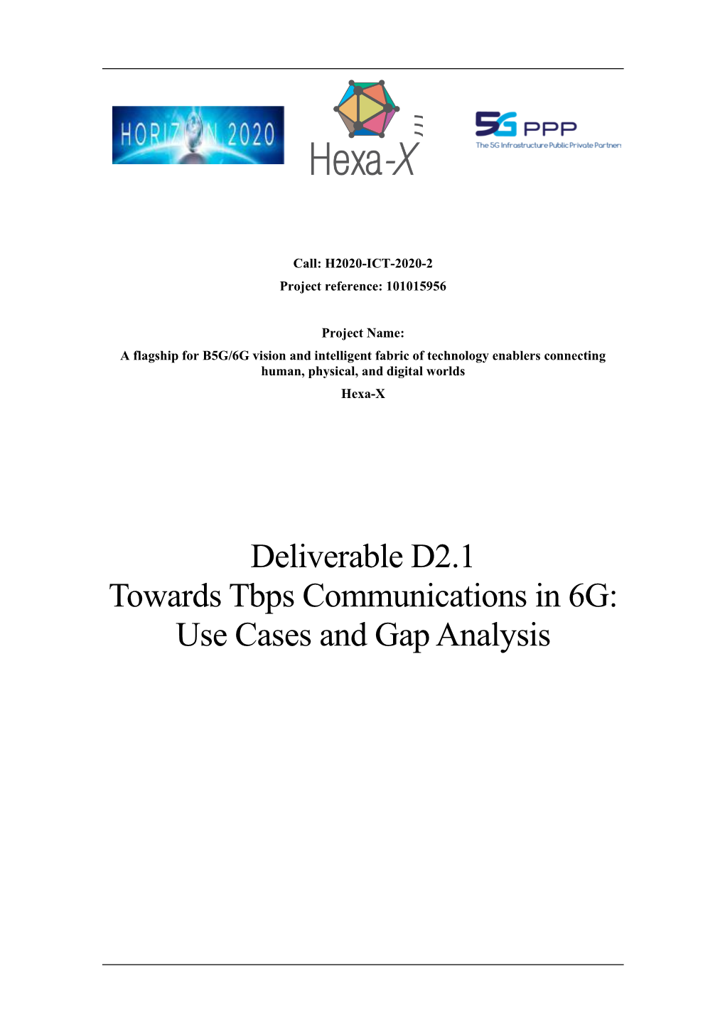 Deliverable D2.1 Towards Tbps Communications in 6G: Use Cases and Gap Analysis