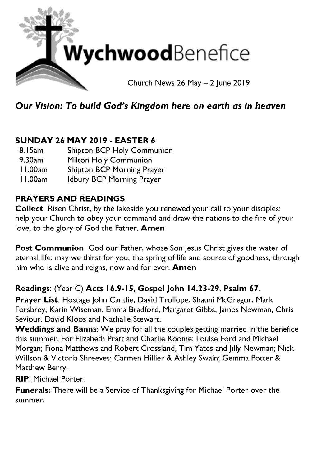 260519 – 020619 Easter 6 and 7 (Rogation)