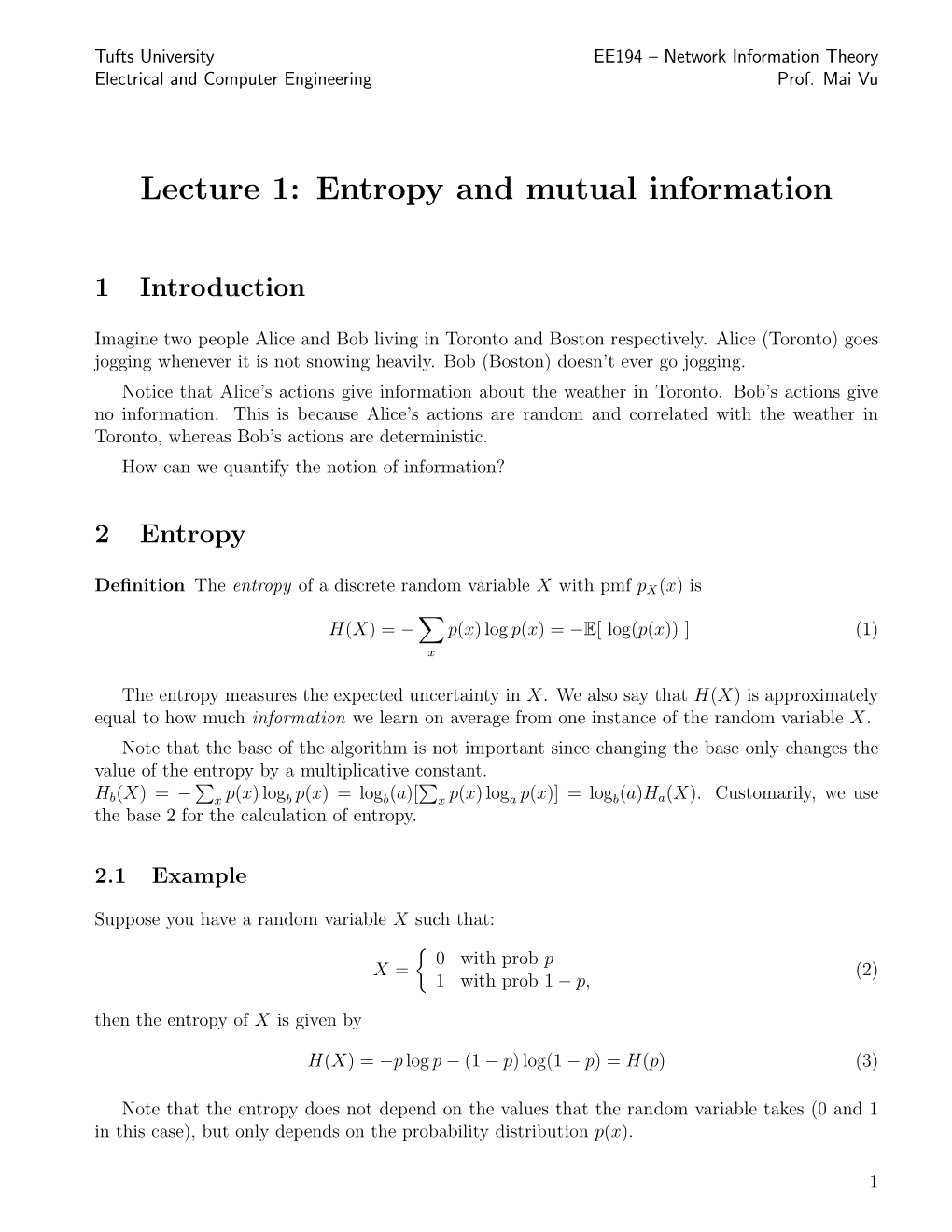 Entropy and Mutual Information