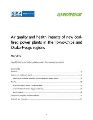 Air Quality and Health Impacts of New Coal- Fired Power Plants in the Tokyo-Chiba and Osaka-Hyogo Regions