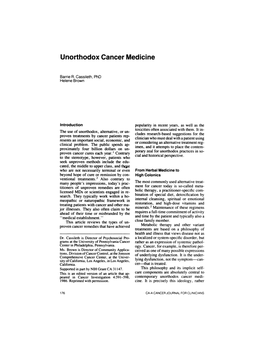 Unorthodox Cancer Medicine