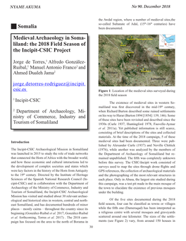 Somalia Medieval Archaeology in Soma- Liland: the 2018 Field