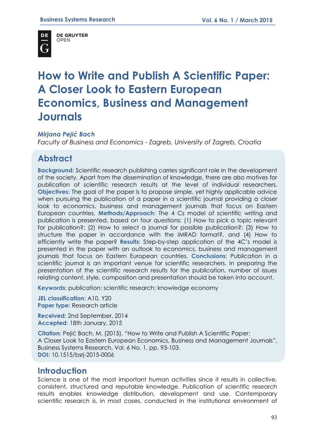 How to Write and Publish a Scientific Paper: a Closer Look to Eastern European Economics, Business and Management Journals