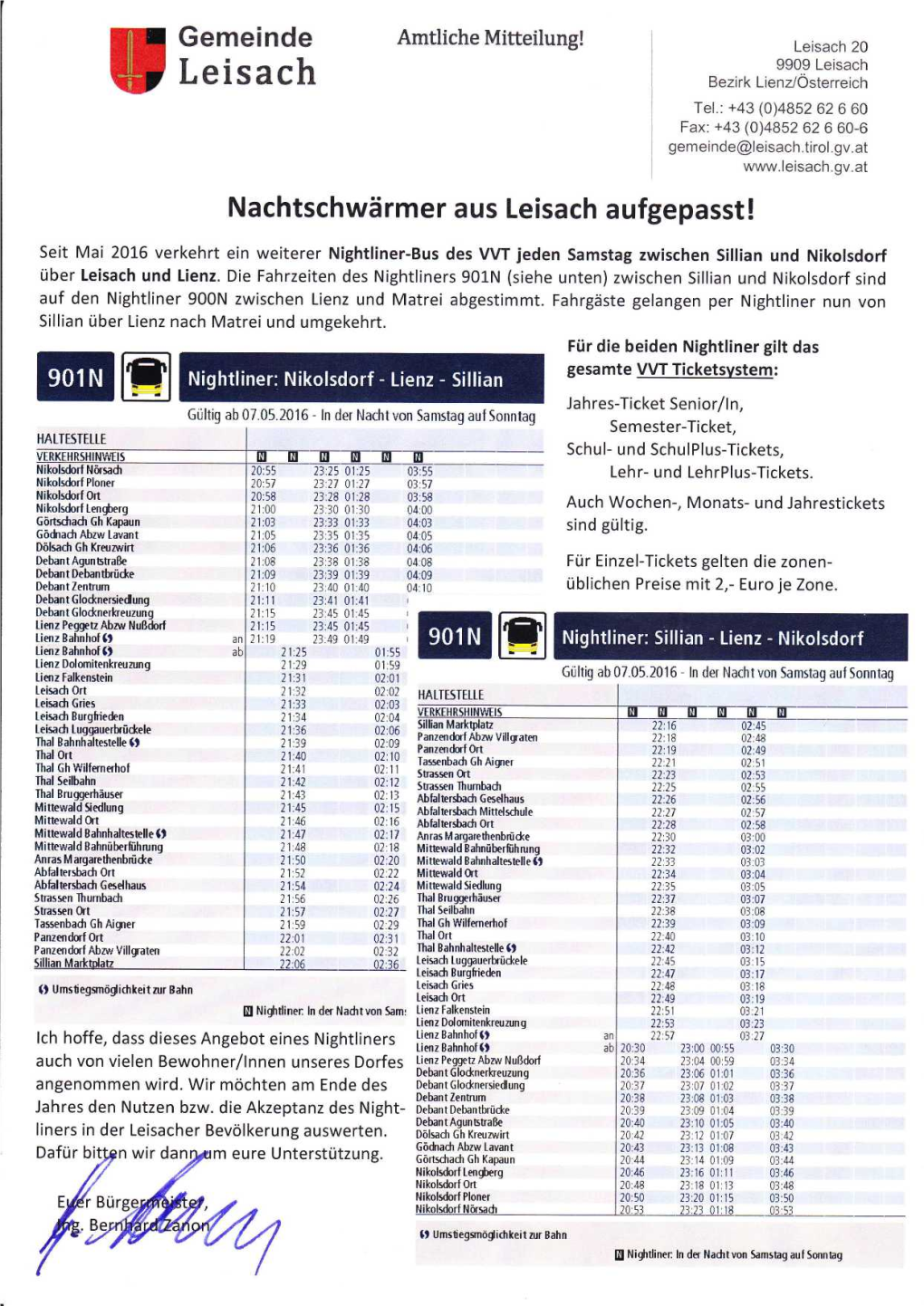 Info-Schreiben.Nachtbus