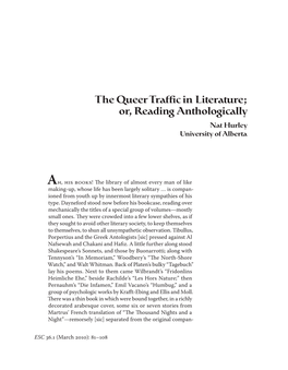 The Queer Traffic in Literature; Or, Reading Anthologically Nat Hurley University of Alberta