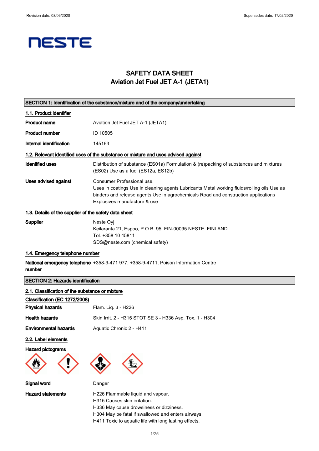 SAFETY DATA SHEET Aviation Jet Fuel JET A-1 (JETA1)