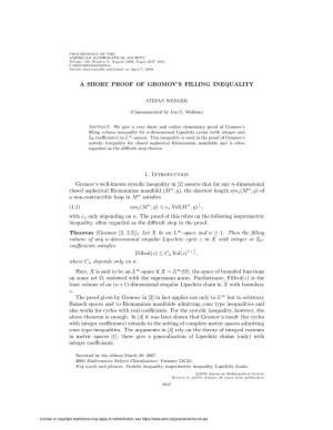 [2] Asserts That for Any N-Dimensional N N Closed Aspherical Riemannian Manifold (M ,G), the Shortest Length Sys1(M ,G)Of a Non-Contractible Loop in M N Satisﬁes