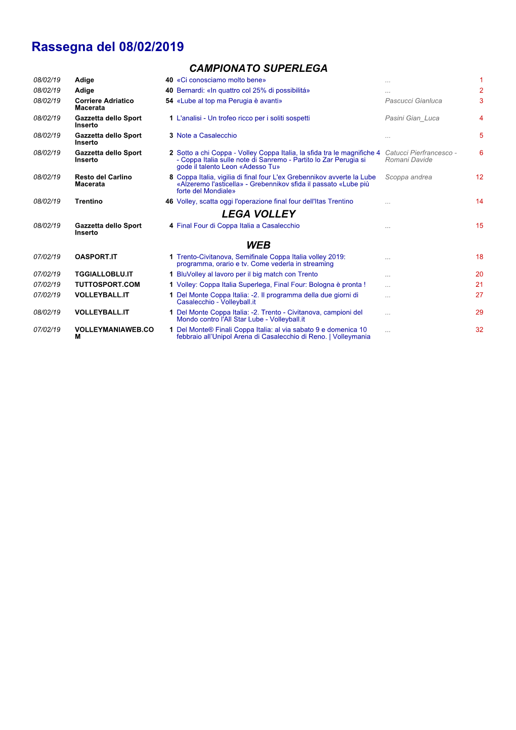 Rassegna Del 08/02/2019