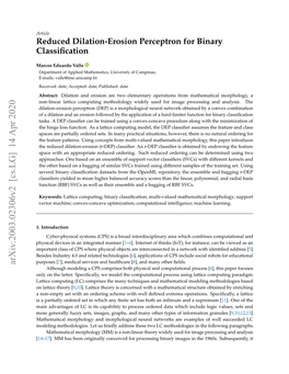 Reduced Dilation-Erosion Perceptron for Binary Classification