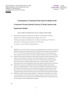 Cenomanian to Coniacian Water-Mass Evolution in The