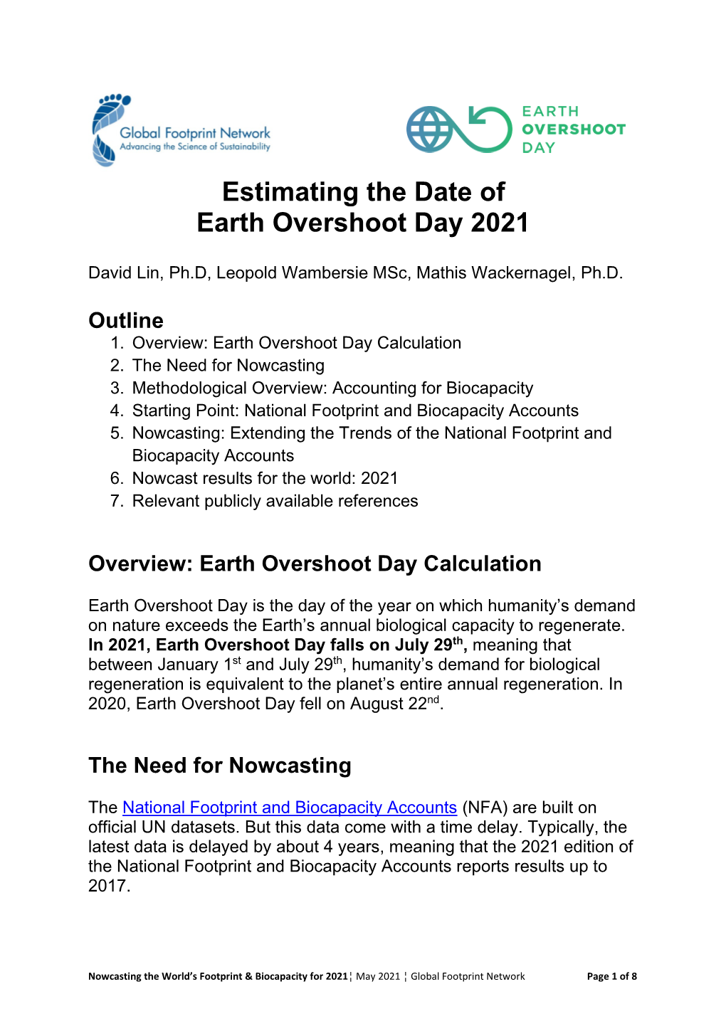 Estimating the Date of Earth Overshoot Day 2021