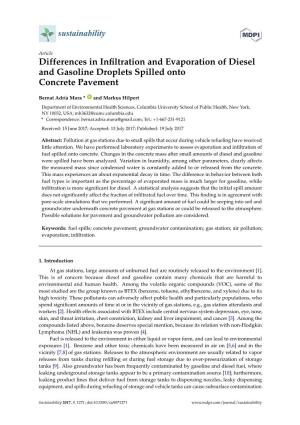 Differences in Infiltration and Evaporation of Diesel and Gasoline