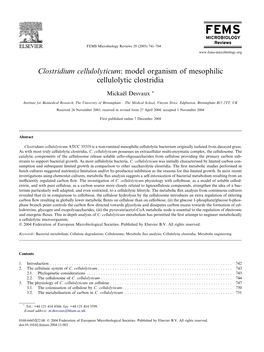 Clostridium Cellulolyticum: Model Organism of Mesophilic Cellulolytic Clostridia