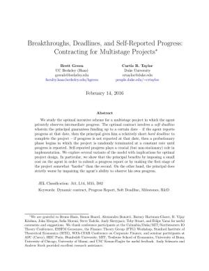 Breakthroughs, Deadlines, and Self-Reported Progress: Contracting for Multistage Projects∗
