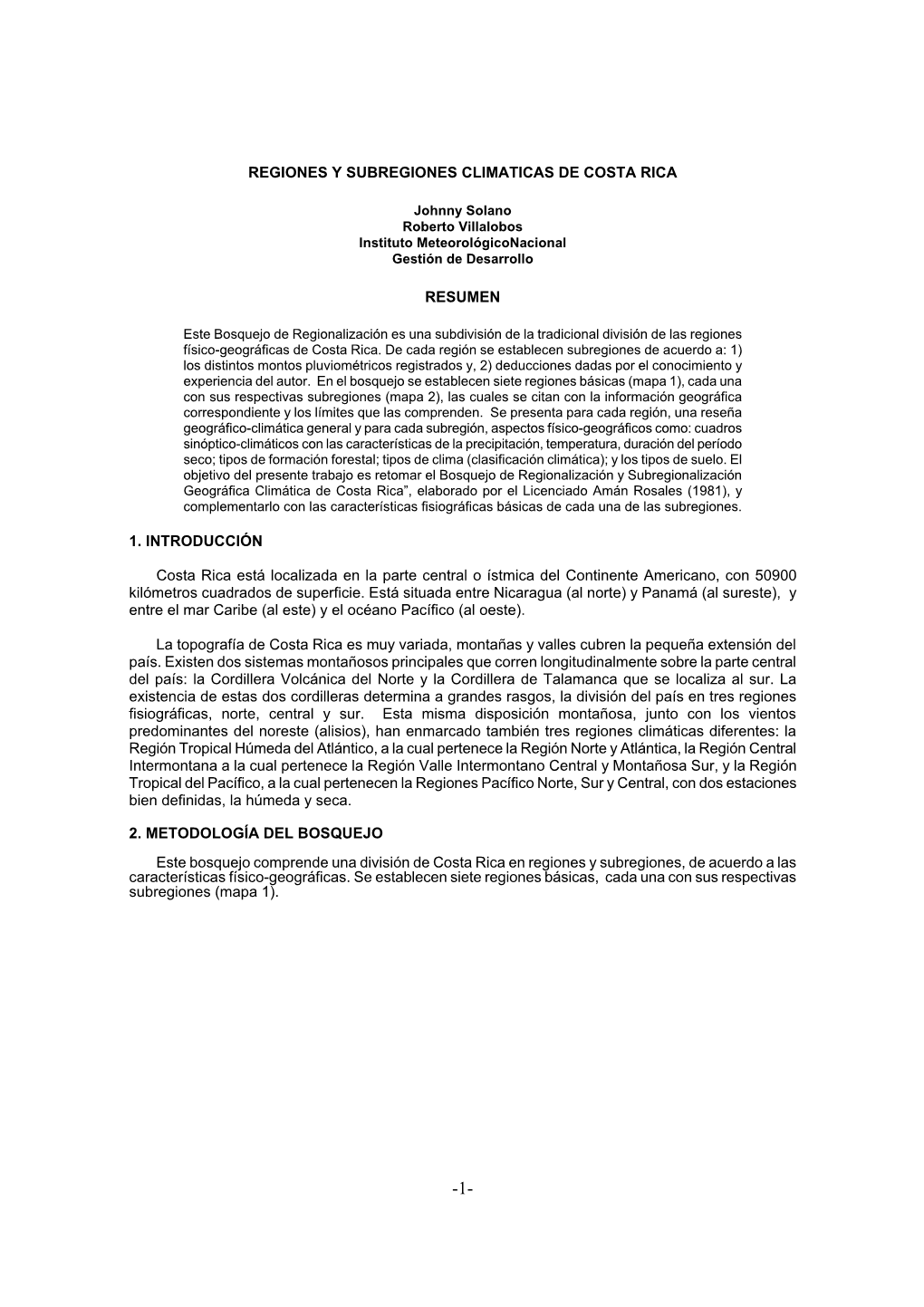 Regiones Y Subregiones Climáticas De Costa Rica