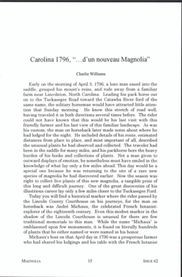 Carolina 1796, ". . . D'un Nouveau Magnolia"