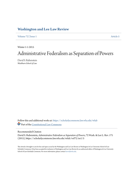 Administrative Federalism As Separation of Powers David S