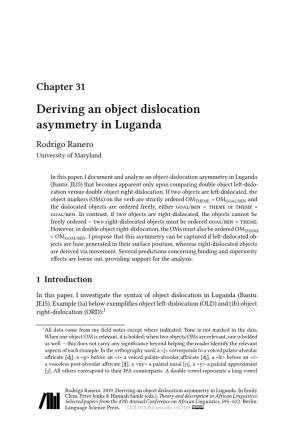 Chapter 31 Deriving an Object Dislocation Asymmetry in Luganda Rodrigo Ranero University of Maryland