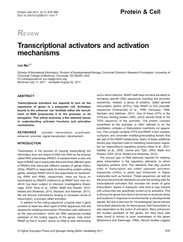 Transcriptional Activators and Activation Mechanisms