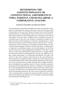 Determining the Constitutionality of Constitutional Amendments in India, Pakistan and Bangladesh: a Comparative Analysis