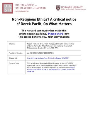 Non-Religious Ethics? a Critical Notice of Derek Parfit, on What Matters