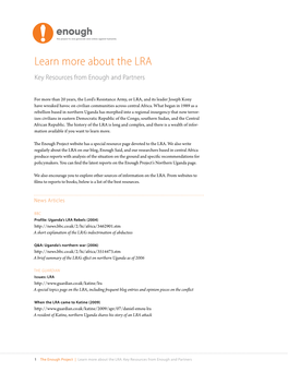 Learn More About the LRA Key Resources from Enough and Partners
