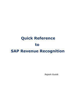 Quick Reference to SAP Revenue Recognition