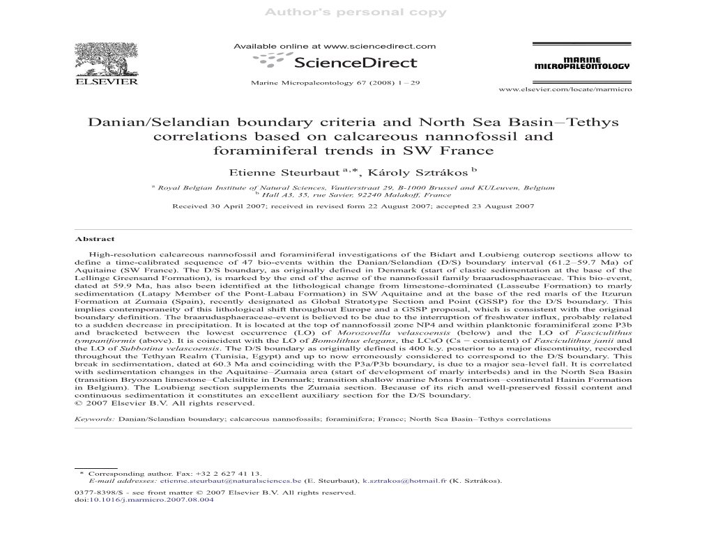 Danian/Selandian Boundary Criteria and North Sea Basin–Tethys