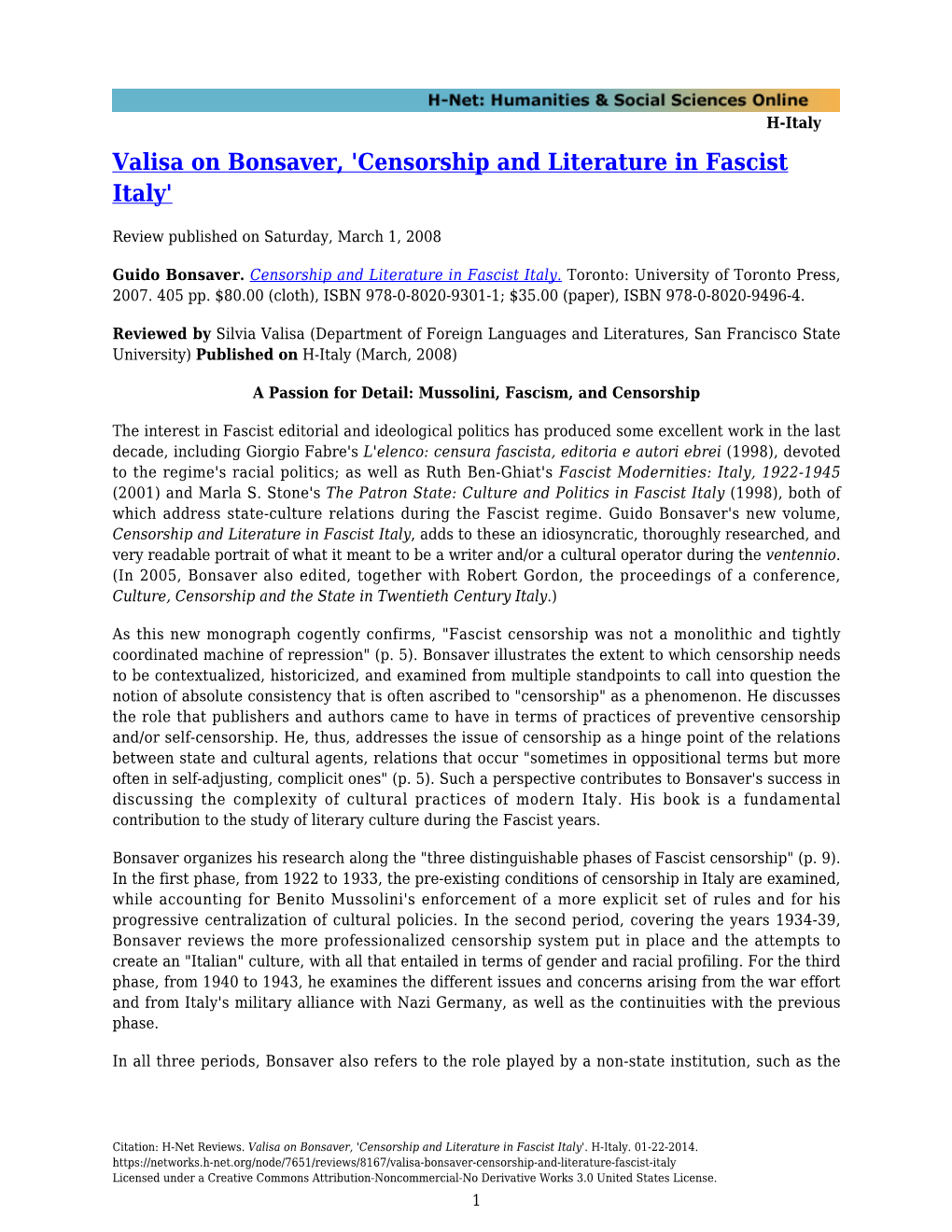 Censorship and Literature in Fascist Italy'