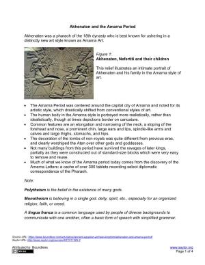 Akhenaton and the Amarna Period Akhenaten Was a Pharaoh of The